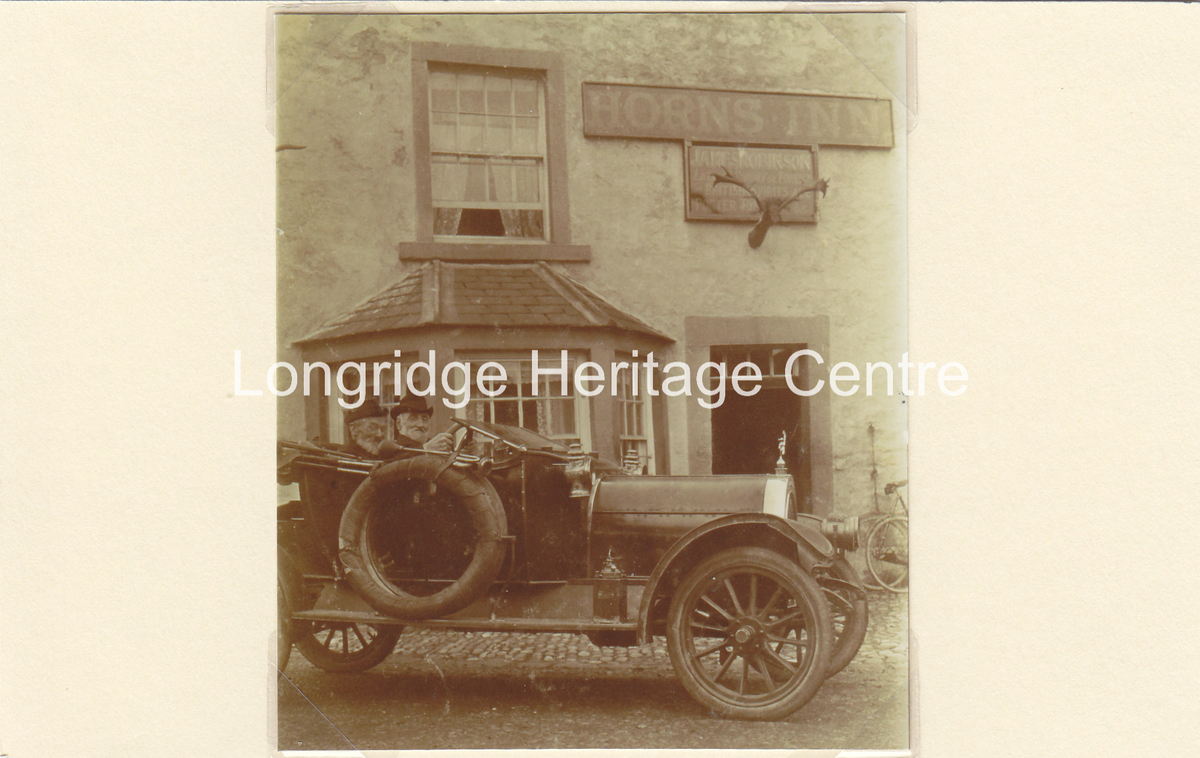 307B - Horns Inn - Two gentlemen in an old car - Unknown